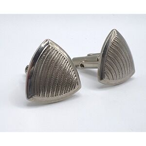 Silver Tone Triangle Cufflinks Textured Modern Mens Jewelry 3/4"